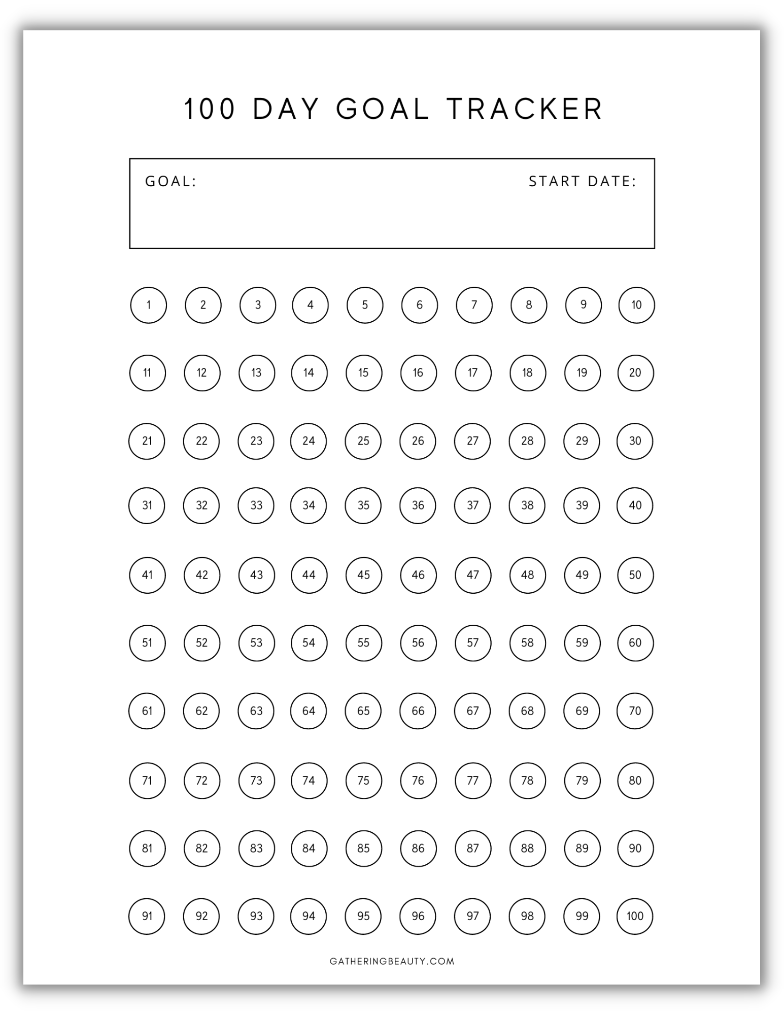 free printable 100 day goal tracker — gathering beauty